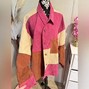 Entro Colorblock Corduroy Jacket - Pink, Cream, Brown